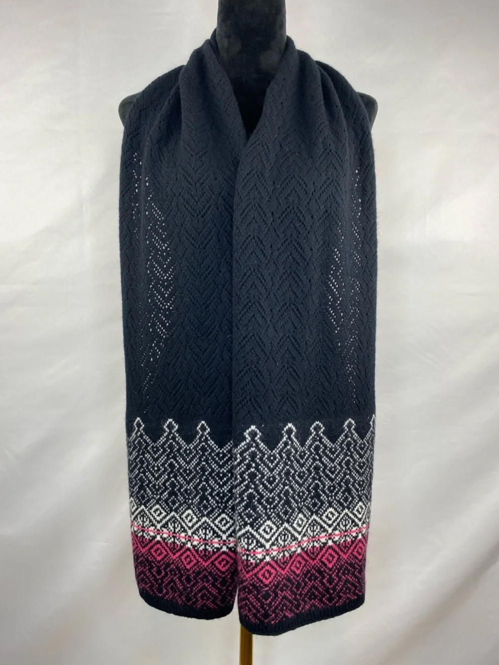 Pendleton Wool Angora Scarf Black Pink Fair Isle Nordic Winter Cozy 70”X 11”